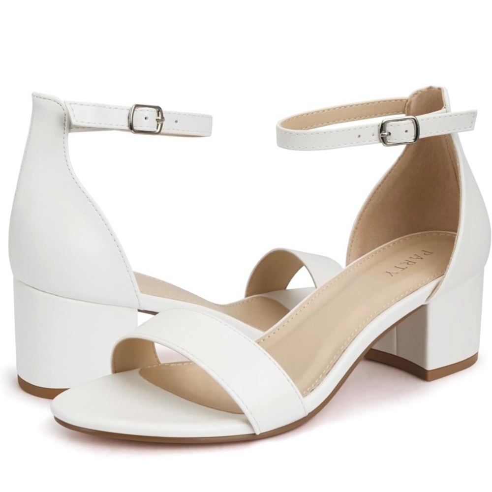 Open toe ankle strap low block heels